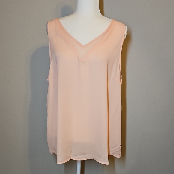 Maurices Tops - ​Maurices Peach Sleeveless V-Neck Top with Mesh Inset Trim